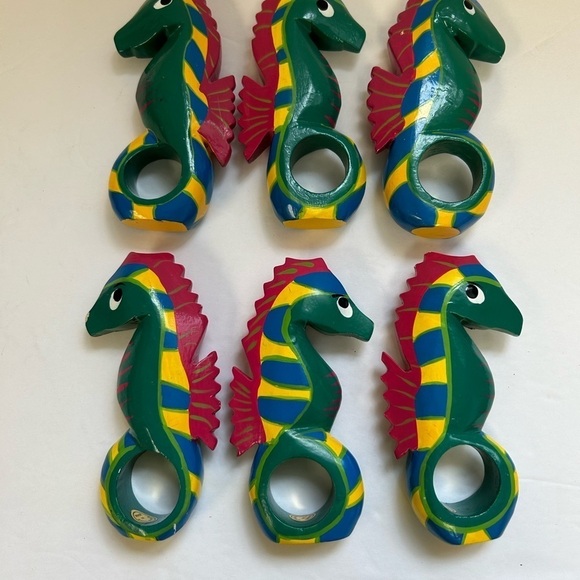 Seahorse/ wooden napkin rings/ custom hand crafted in the Philippines, set of 6 - Picture 2 of 2
